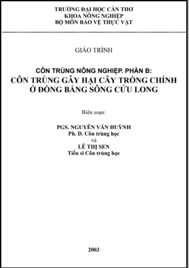 Giáo Trình Côn Trùng Nông Nghiệp Phần B, Côn Trùng Gây Hại Cây Trồng Chính Ở Đồng Bằng Sông Cửu Long – Tải sách truyện miễn phí eBooks PDF
