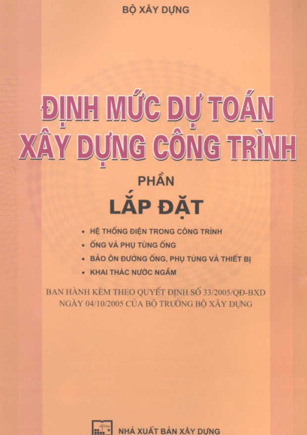 Định Mức Dự Toán Xây Dựng Công Trình, Phần Lắp Đặt – Tải sách miễn phí eBooks PDF