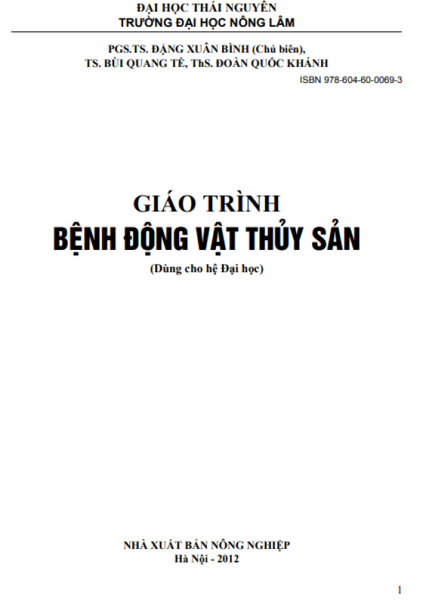Giáo Trình Bệnh Động Vật Thủy Sản – Tải sách miễn phí eBooks PDF