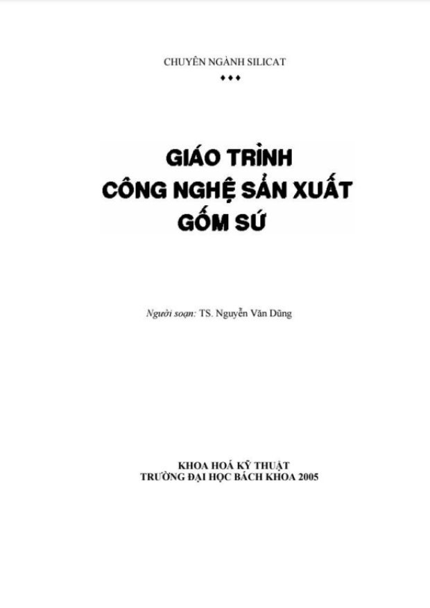 Giáo Trình Công Nghệ Sản Xuất Gốm Sứ – Tải sách miễn phí eBooks PDF